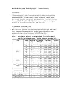 Baseline Water Quality Monitoring Report – Executive Summary Introduction 1. CEDD has employed Cinotech Consultants Limited to conduct the baseline water quality monitoring at Kai Tak Approach Channel, Kwun Tong Typhoo