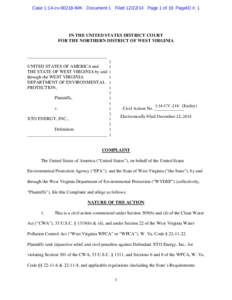 Case 1:14-cv[removed]IMK Document 1 Filed[removed]Page 1 of 19 PageID #: 1  IN THE UNITED STATES DISTRICT COURT FOR THE NORTHERN DISTRICT OF WEST VIRGINIA  ___________________________________