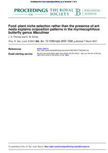 Downloaded from rspb.royalsocietypublishing.org on November 7, 2013  Food−plant niche selection rather than the presence of ant