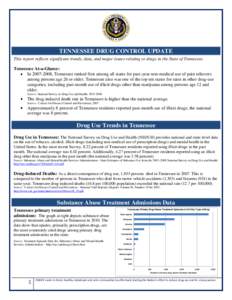 TENNESSEE DRUG CONTROL UPDATE This report reflects significant trends, data, and major issues relating to drugs in the State of Tennessee. Tennessee At-a-Glance: In[removed], Tennessee ranked first among all states for 