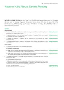 122  Carlsberg Brewery Malaysia BerhadK) Notice of 43rd Annual General Meeting