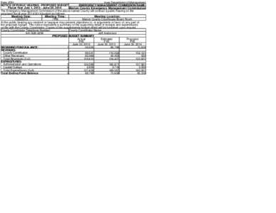 Form JDS1 Iowa Department of Management NOTICE OF PUBLIC HEARING - PROPOSED BUDGET EMERGENCY MANAGEMENT COMMISSION NAME: Fiscal Year July 1, [removed]June 30, 2014 Marion County Emergency Management Commission