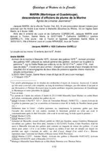 Généalogie et Histoire de la Caraïbe MARIN (Martinique et Guadeloupe), descendance d’officiers de plume de la Marine Agnès de Limairac Jeannerod 1 Jacques MARIN, de la ville de Toulon (Var, 83), fit une procuration