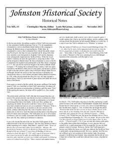 Johnston Historical Society Historical Notes Vol. XIX, #3 Christopher Martin, Editor Louis McGowan, Assistant www.JohnstonHistorical.org