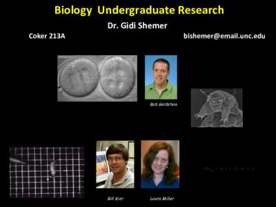 Biology		Undergraduate	Research	 Dr.	Gidi	Shemer		 Coker	213A 