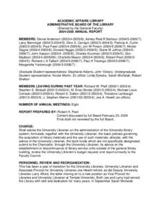 ACADEMIC AFFAIRS LIBRARY ADMINISTRATIVE BOARD OF THE LIBRARY (Elected by the General Faculty[removed]ANNUAL REPORT MEMBERS: Daniel Anderson[removed]); Ashley Reid R Barbour[removed]); Larry Benninger (2002