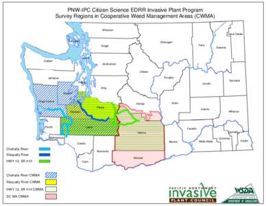 PNW-IPC Citizen Science EDRR Invasive Plant Program Survey Regions in Cooperative Weed Management Areas (CWMA) Whatcom Pend Oreille San Juan