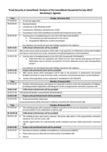 “Food Security in Somaliland: Analysis of the Somaliland Household Survey 2013” Workshop’s Agenda Time 07:30-08:00  