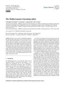 Ocean Sci., 10, 693–700, 2014 www.ocean-sci.net[removed]doi:[removed]os[removed] © Author(s[removed]CC Attribution 3.0 License.  The Mediterranean is becoming saltier