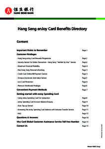 Hang Seng enJoy Card Benefits Directory Content Important Points to Remember Page 1