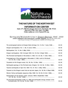 EARTHQUAKE ARTICLES FROM OREGON GEOLOGY