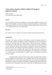 Hideo Tsutsumi  Conversation Analysis of Boke-tsukkomi Exchange in Japanese Comedy Hideo Tsutsumi The University of New South Wales