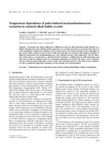 Bull. Mater. Sci., Vol. 27, No. 6, December 2004, pp. 505–509. © Indian Academy of Sciences.  Temperature dependence of pulse-induced mechanoluminescence