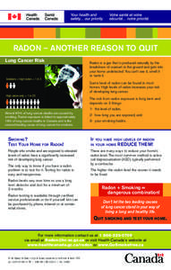 RADON – ANOTHER REASON TO QUIT Lung Cancer Risk Smokers + high radon = 1 in 3  High radon only = 1 in 20