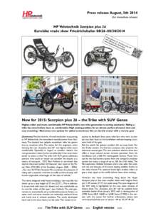 Press release August, 5thfor immediate release) HP Velotechnik Scorpion plus 26 Eurobike trade show Friedrichshafen2014 Pre