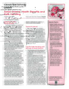 Salad Greens: Health Benefits and Safe Handling Fact Sheet No.	[removed]Food and Nutrition Series| Health