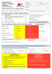 Sepsis Worksheet Paediatric – Emergency Department SURNAME