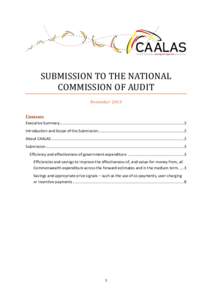 SUBMISSION TO THE NATIONAL COMMISSION OF AUDIT November 2013 Contents Executive Summary.................................................................................................................... 2