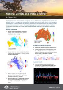 National Climate and Water Briefing 26 February 2015 Daytime temperatures were cooler than average for January while minimum temperatures were warmer than average, resulting in average mean temperatures nationally. Natio