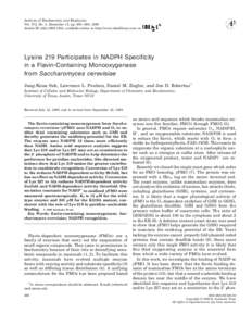 Archives of Biochemistry and Biophysics Vol. 372, No. 2, December 15, pp. 360 –366, 1999 Article ID abbi[removed], available online at http://www.idealibrary.com on Lysine 219 Participates in NADPH Specificity in a Fl