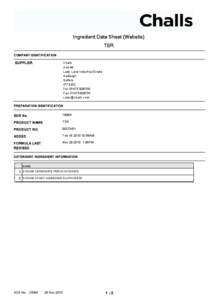 Ingredient Data Sheet (Website) TSR COMPANY IDENTIFICATION