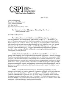 June 13, 2003 Office of Regulations Department of Health Services 714 P Street, Room 1000 P.O. Box[removed]Sacramento, California[removed]