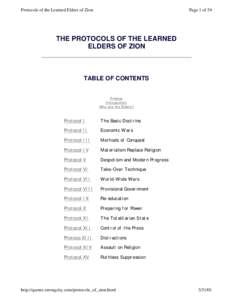 Protocols of the Learned Elders of Zion  Page 1 of 54 THE PROTOCOLS OF THE LEARNED ELDERS OF ZION