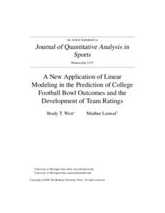 An Article Submitted to  Journal of Quantitative Analysis in Sports Manuscript 1115