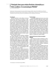 Tradução  Principais itens para relatar Revisões sistemáticas e Meta-análises: A recomendação PRISMA* doi: S1679-