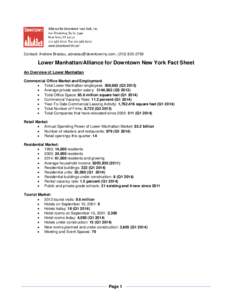 Contact: Andrew Breslau, [removed], ([removed]Lower Manhattan/Alliance for Downtown New York Fact Sheet An Overview of Lower Manhattan Commercial Office Market and Employment  Total Lower Manhattan