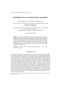 Econometrics Journal (2002), volume 5, pp. 285–318.  Distributions of error correction tests for cointegration N EIL R. E RICSSON† AND JAMES G. M AC K INNON‡ † Stop