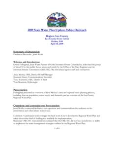 2009 State Water Plan Update Public Outreach Region: Lea County Lea County Event Center Hobbs, NM April 30, 2009