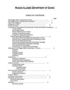 TABLE OF CONTENTS Page The Maggie Allesee Department of Dance……………………………………..… 1 Why Study Dance at Wayne State University?………………………………….. 1