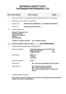 1  MATERIALS SAFETY DATA PATERSON PHOTOGRAPHIC LTD REF: Chr6-ColDevB