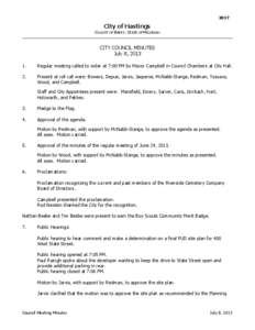 3017  City of Hastings COUNTY OF BARRY, STATE OF MICHIGAN  CITY COUNCIL MINUTES