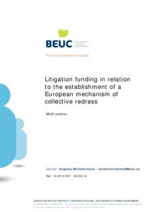 Litigation funding in relation to the establishment of a European mechanism of collective redress BEUC position