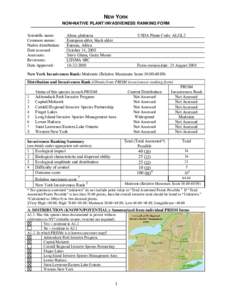NEW YORK NON-NATIVE PLANT INVASIVENESS RANKING FORM
