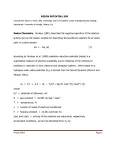 REDOX POTENTIAL SOP Excerpt from Bruce A. Pruitt[removed]Hydrologic and soil conditions across hydrogeomorphic settings. Dissertation. University of Georgia, Athens, GA. Redox Chemistry. Pankow[removed]described the negati