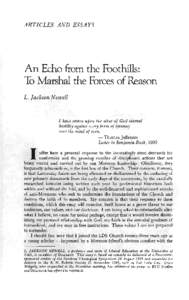 ARTICLES AND ESSAYS  An Echo from the Ibothills: To Marshal the Pbrces of Reason L. Jackson Newell