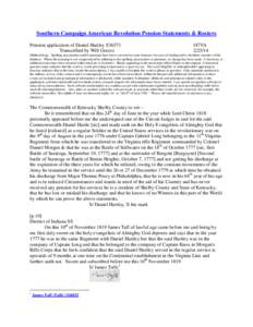 Southern Campaign American Revolution Pension Statements & Rosters Pension application of Daniel Hartley S36571 Transcribed by Will Graves f47VA[removed]