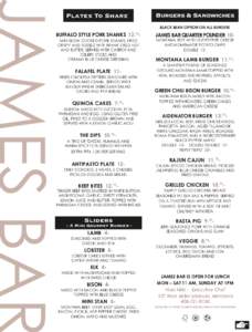 JAMES BAR  Plates To Share Burgers & Sandwiches BLACK BEAN OPTION ON ALL BURGERS