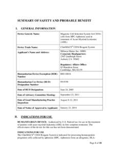 SUMMARY OF SAFETY AND PROBABLE BENEFIT I. GENERAL INFORMATION  Device Generic Name: