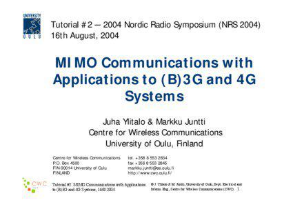 Tutorial #2 ─ 2004 Nordic Radio Symposium (NRS[removed]16th August, 2004