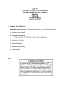 StarTran Advisory Board Meeting Agenda - October 30, 2014