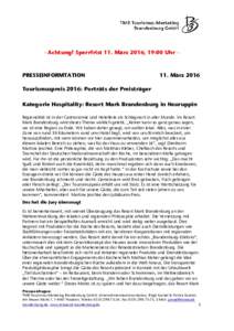 – Achtung! Sperrfrist 11. März 2016, 19:00 Uhr –  PRESSEINFORMTATION 11. März 2016