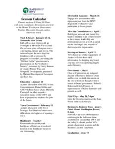 Session Calendar Classes run from 8:30am-11:00am with a few exceptions. All sessions are held at the Mount Washington Observatory Weather Discovery Museum, unless otherwise noted.