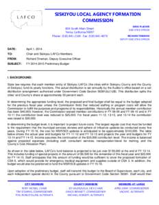 SISKIYOU LOCAL AGENCY FORMATION COMMISSION 806 South Main Street∙ Yreka, California[removed]Phone: ([removed] ∙ Fax: ([removed]