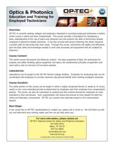 Optics & Photonics  Education and Training for Employed Technicians  National Center for Optics and Photonics Education