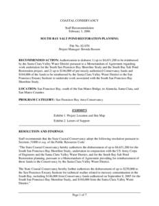 COASTAL CONSERVANCY Staff Recommendation February 3, 2006 SOUTH BAY SALT POND RESTORATION PLANNING File No[removed]Project Manager: Brenda Buxton