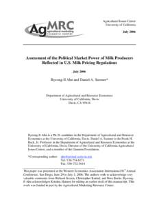 Economics / United States Department of Agriculture / Imperfect competition / Milk / Milk marketing orders / Monopoly / Price discrimination / Dairy / Grade A milk / Business / Marketing / Pricing